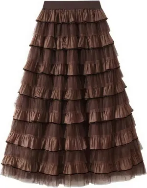 Women's Summer Elastic Waist Tiered Maxi Skirt High Waist Casual Beach Outfits Bohemian Print A-Line Long Skirt