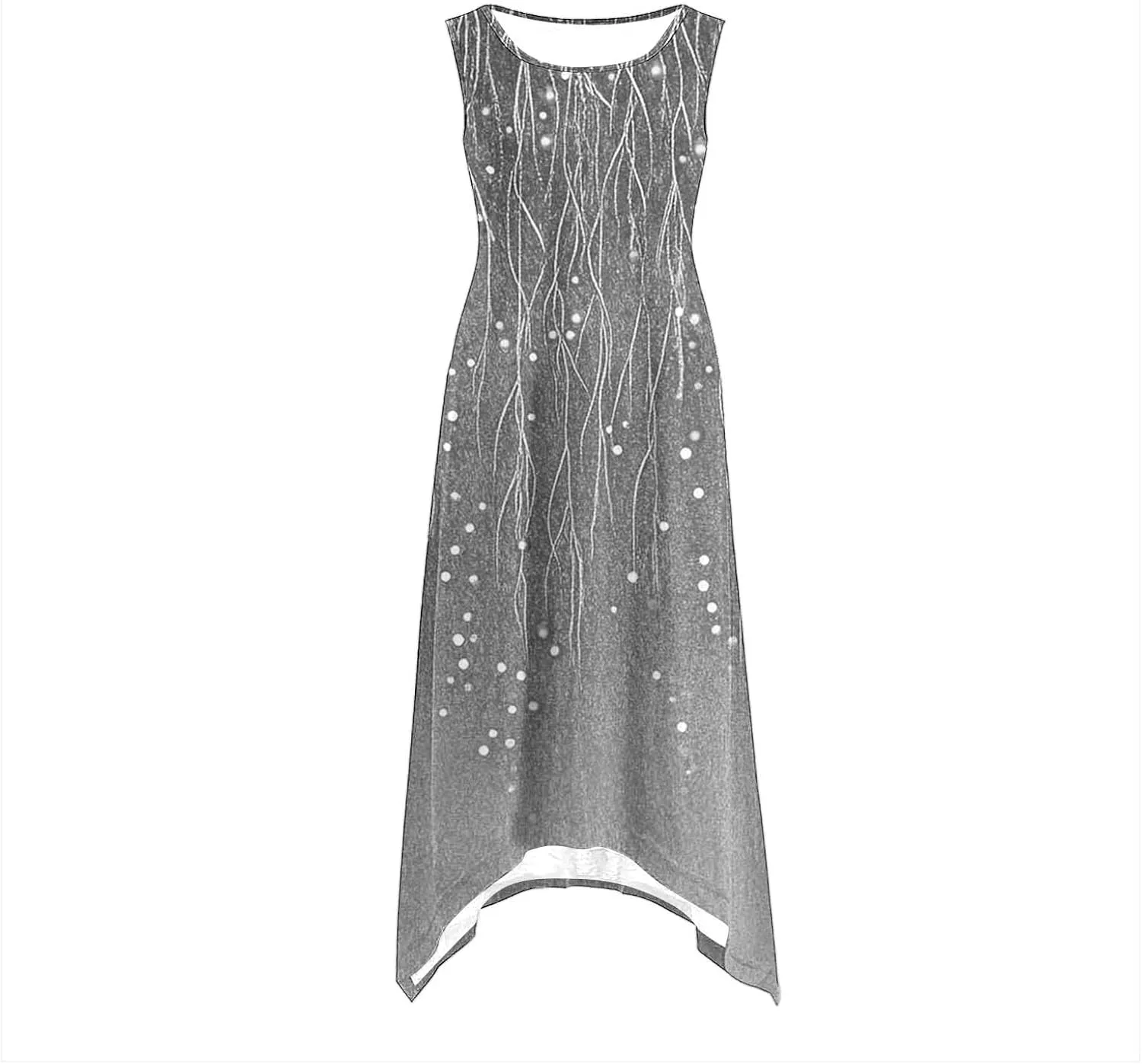 Womens Summer Tank Sleeveless Maxi Dresses Trendy Crewneck Floral Flowy Sundress Hankerchief Hem Ruffle Boho Dress