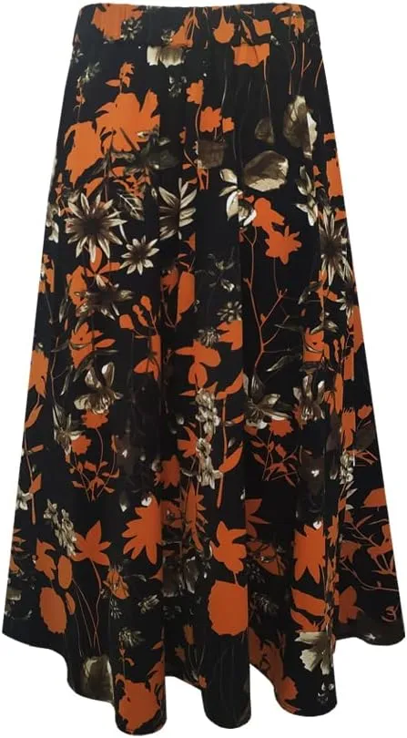 Women's Vintage Floral Printed A-line Pleated Flared Midi Skirts