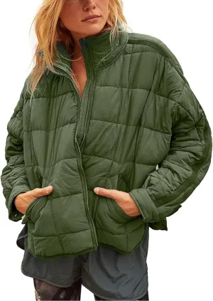 Xiaoxuemeng Womens Quilted Puffer Jacket Zip Up Lightweight Padded Coat Outwear