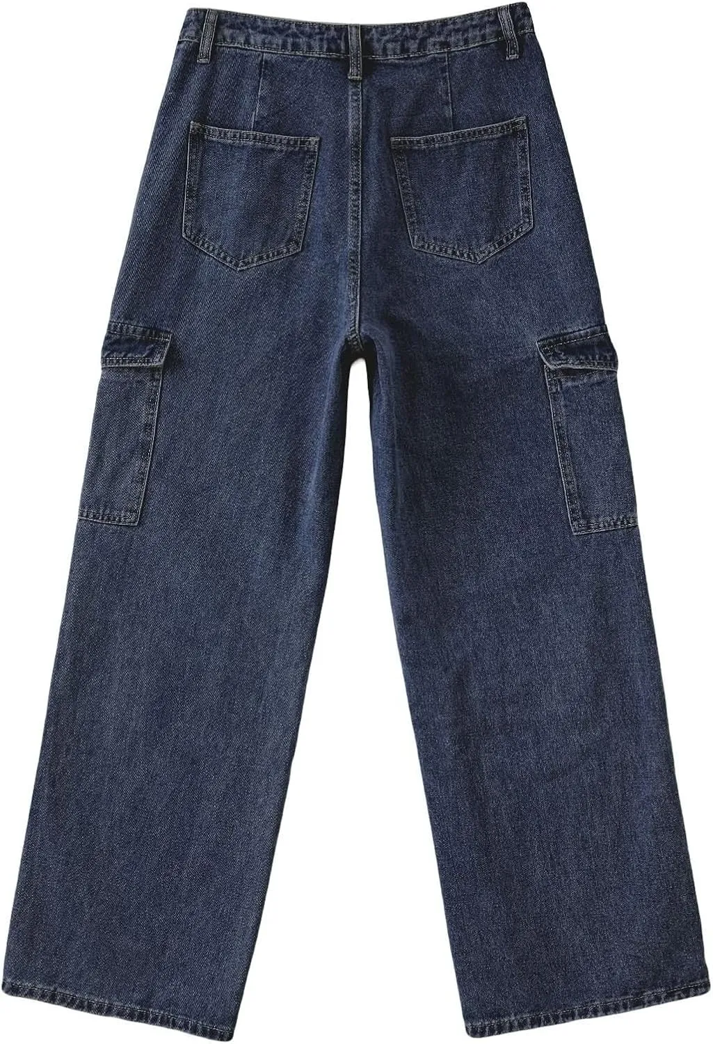 Xineicy Women's Mid Waist Pocket Cargo Jeans Washed Baggy Wide Leg Denim Pants Order 1 Size UP