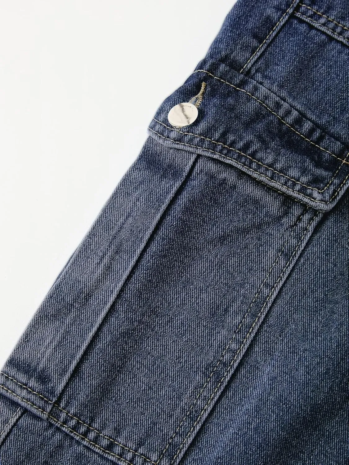 Xineicy Women's Mid Waist Pocket Cargo Jeans Washed Baggy Wide Leg Denim Pants Order 1 Size UP