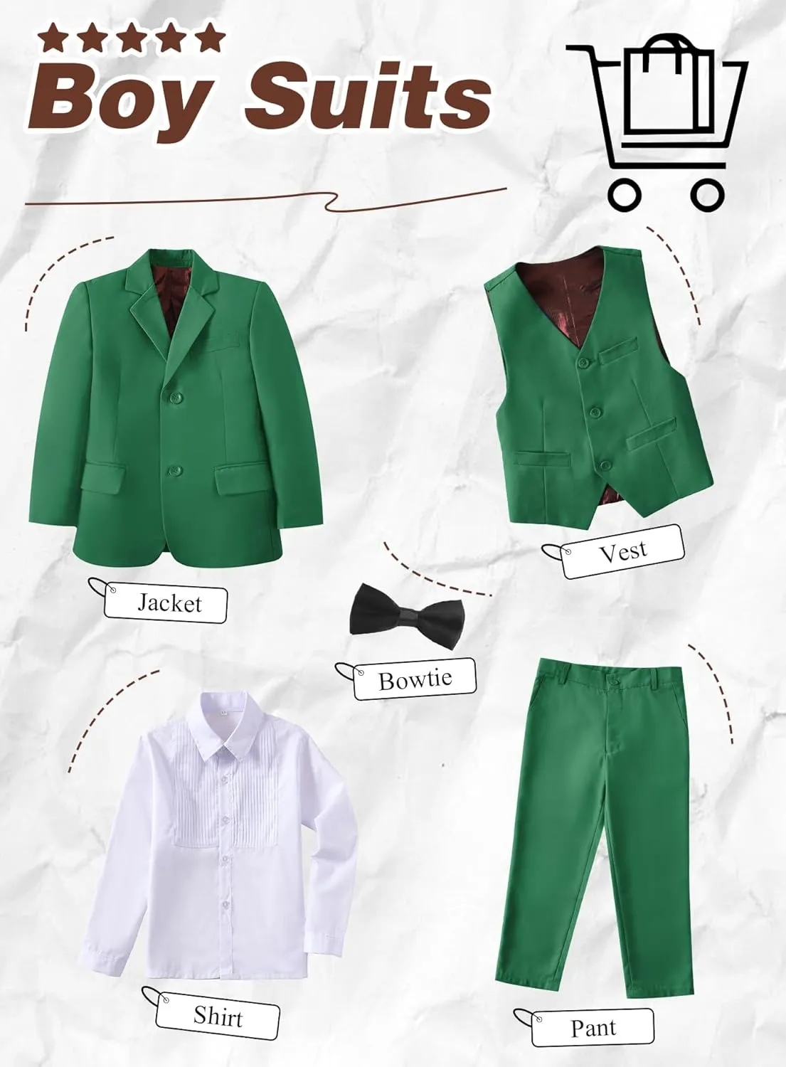 Yanlu Toddler Suits for Boys Formal Suit Ring Bearer Outfit Kids Dress Clothes for Wedding