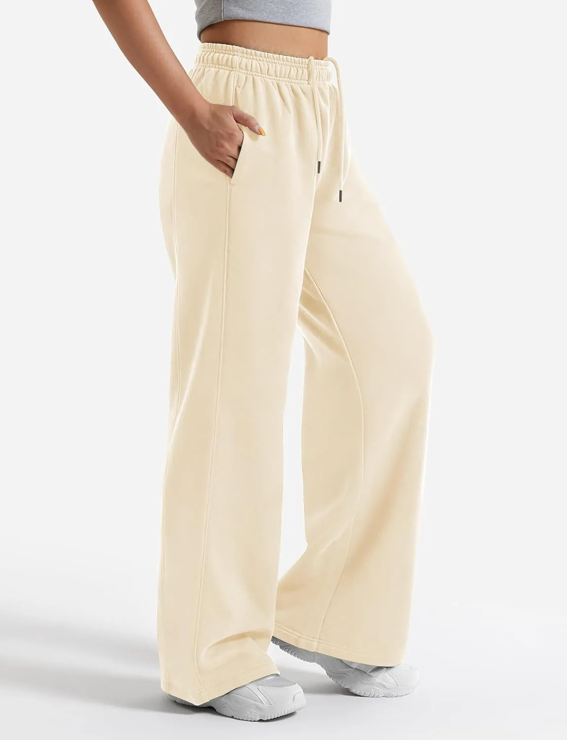 YEOREO Women's Wide Leg Sweatpants Drawstring Baggy Sweatpants Penny Fleece Lined Lounge Pants with Pockets