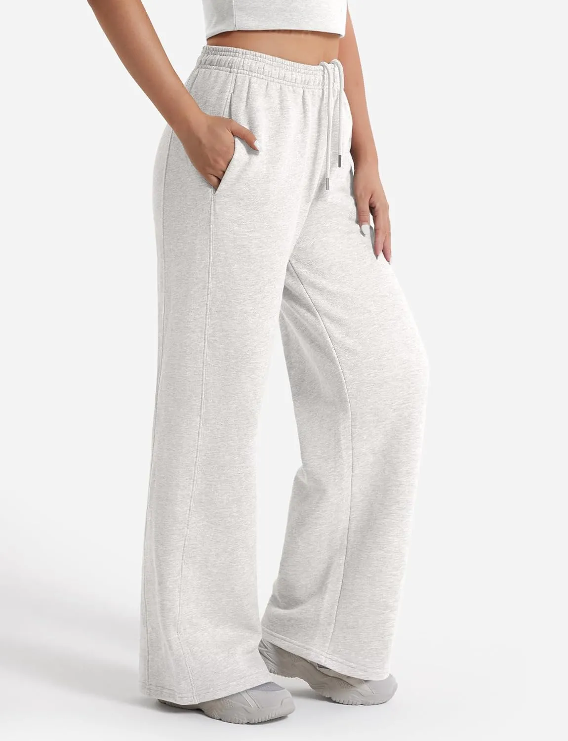 YEOREO Women's Wide Leg Sweatpants Drawstring Baggy Sweatpants Penny Fleece Lined Lounge Pants with Pockets