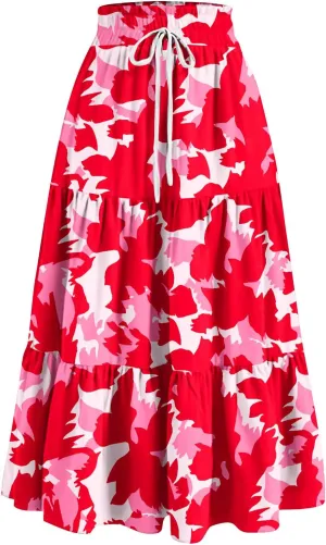 Yesunpxs Womens Casual Maxi Skirts Summer 2025 High Waist Boho Skirts Floral Printed Long Flowy Skirt Beach Vacation Clothes