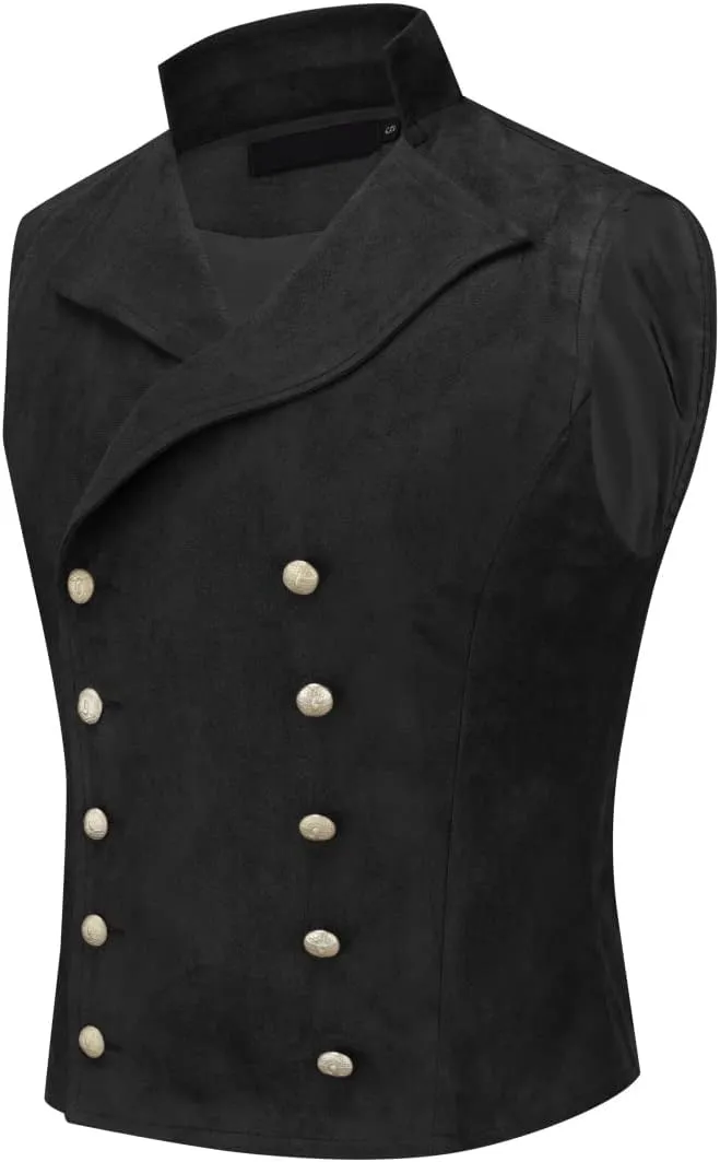 YFFUSHI Mens Double Breasted Suede Dress Vest Gothic Steampunk Prom Party Velvet Waistcoat