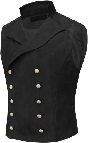 YFFUSHI Mens Double Breasted Suede Dress Vest Gothic Steampunk Prom Party Velvet Waistcoat