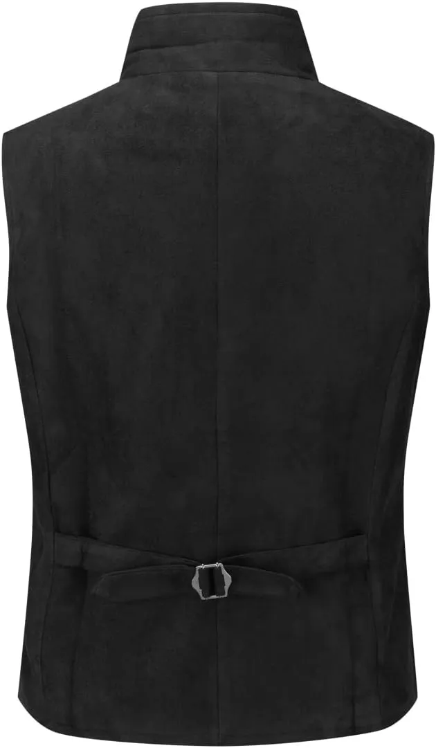 YFFUSHI Mens Double Breasted Suede Dress Vest Gothic Steampunk Prom Party Velvet Waistcoat