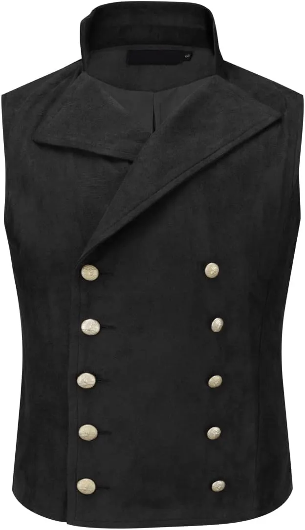 YFFUSHI Mens Double Breasted Suede Dress Vest Gothic Steampunk Prom Party Velvet Waistcoat