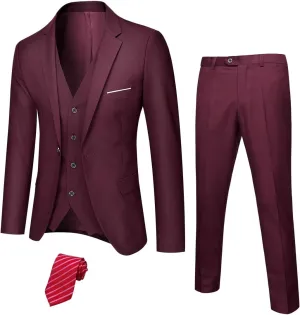 YND Men's 3 Piece Slim Fit Tuxedo Set, Solid Shawl Collar Jacquard Jacket Vest Button Pants