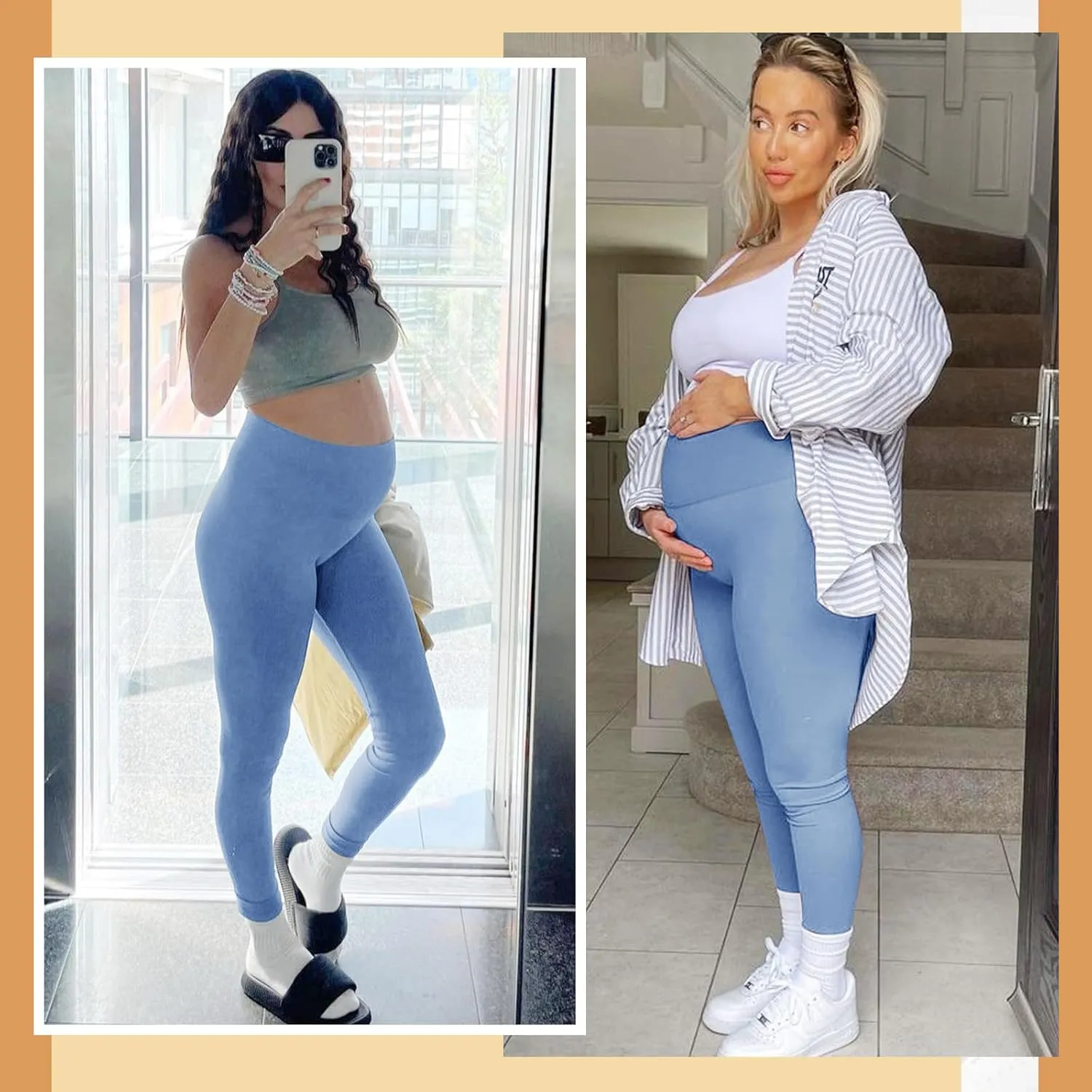 YOLIX Maternity Leggings Over The Belly with Pockets, Womens Black Workout Pregnancy Yoga Pants
