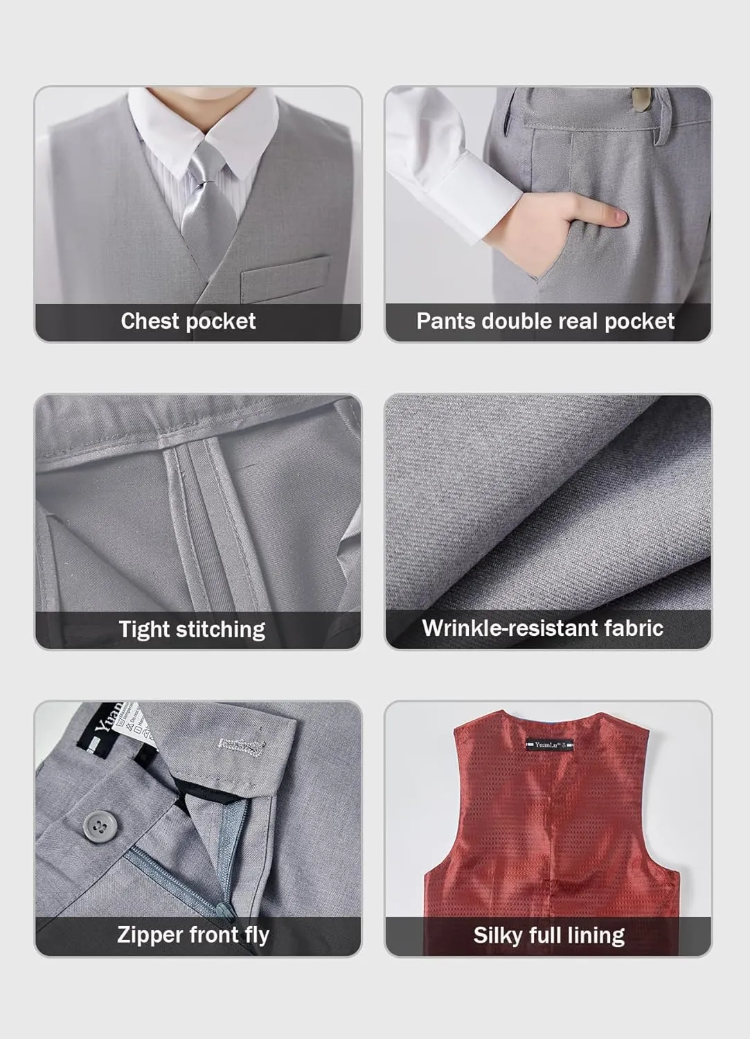 YuanLu Boys Suit Dress Clothes Ring Bearer Outfit Homecoming Dresses Boy Vest and Pants Set for Kids Wedding Tuxedo Suits