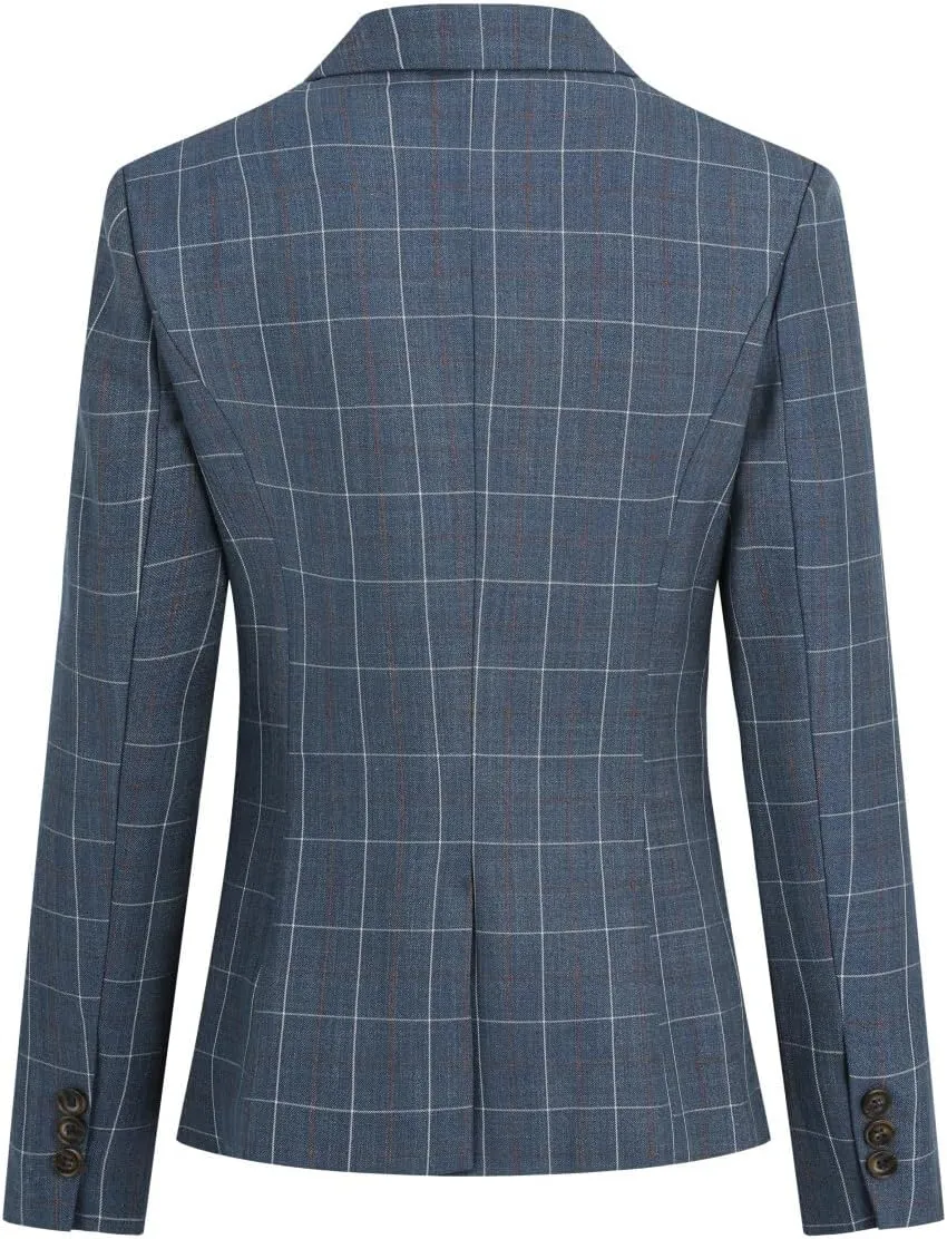 YYNUDA Women's Business Plaid Suit Set Lady 2 Piece 1 Button Office Blazer Jacket and Pants for Work