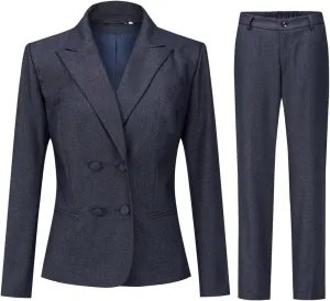 YYNUDA Women's Business Suit Set Double Breasted 2 Piece Office Work Blazer Pantsuit