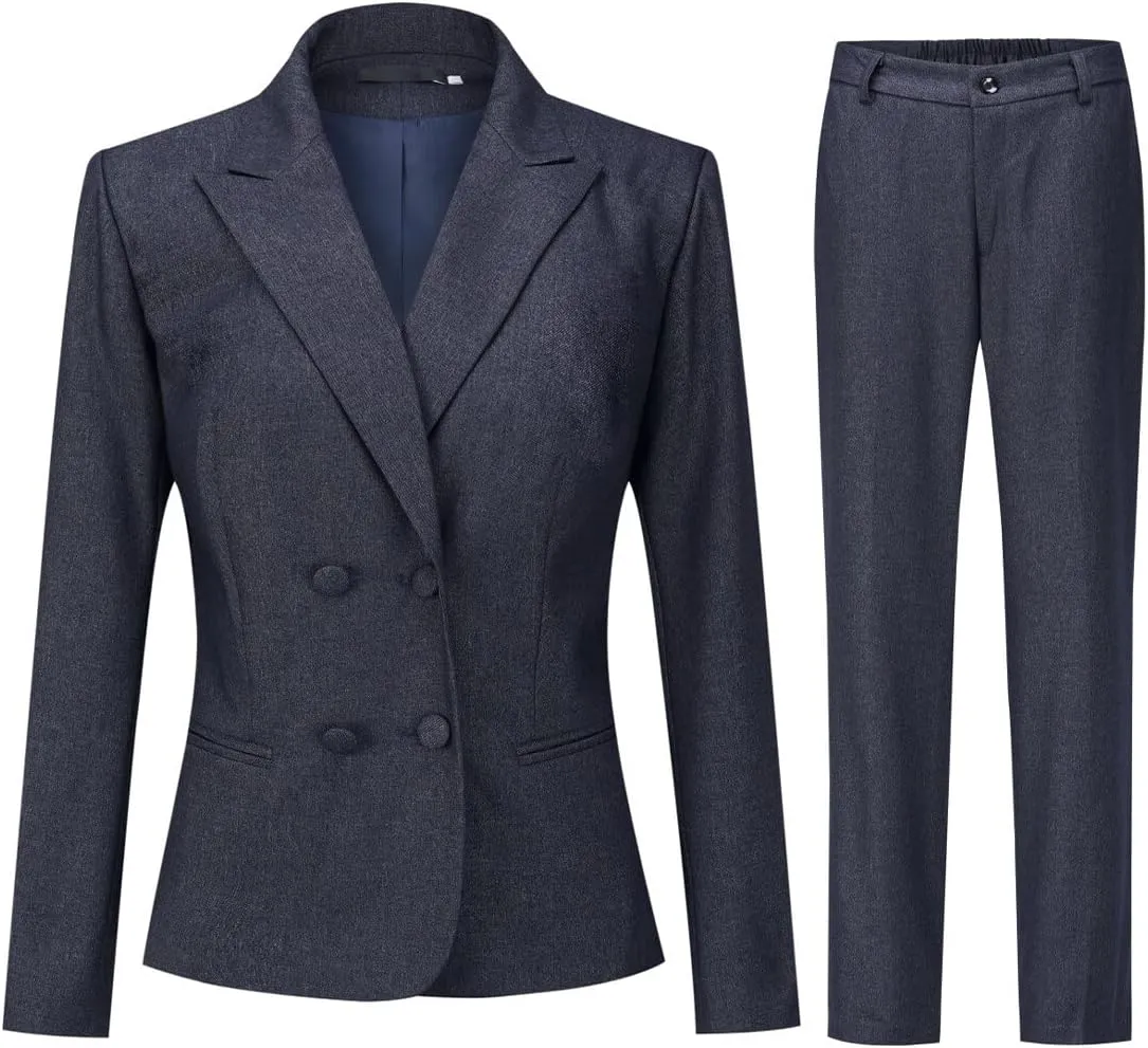 YYNUDA Women's Business Suit Set Double Breasted 2 Piece Office Work Blazer Pantsuit
