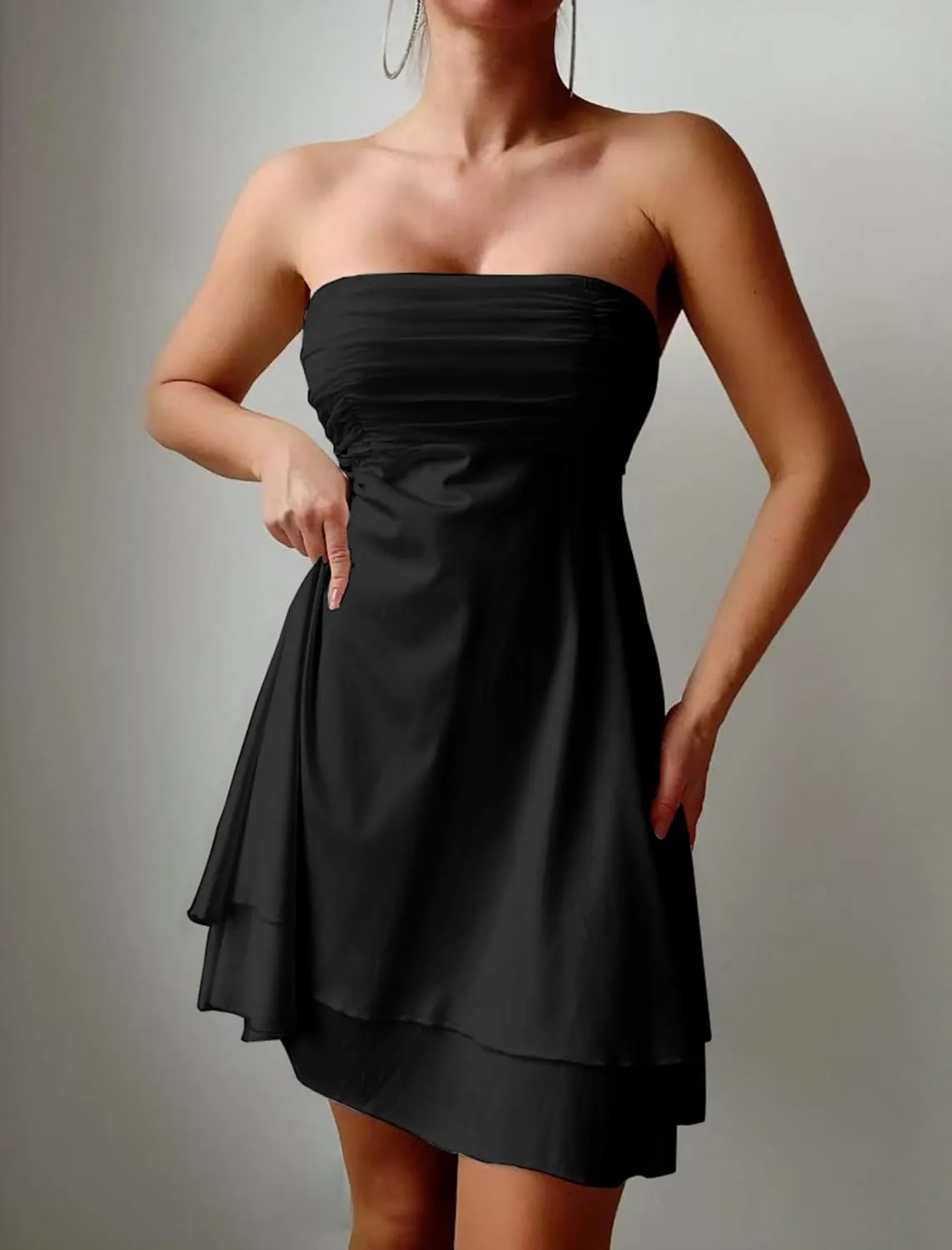 ZAFUL Women Mini Tube Dress Summer Strapless Sexy Mesh Off Shoulder Ruffle Tiered Flowy Party Dresses