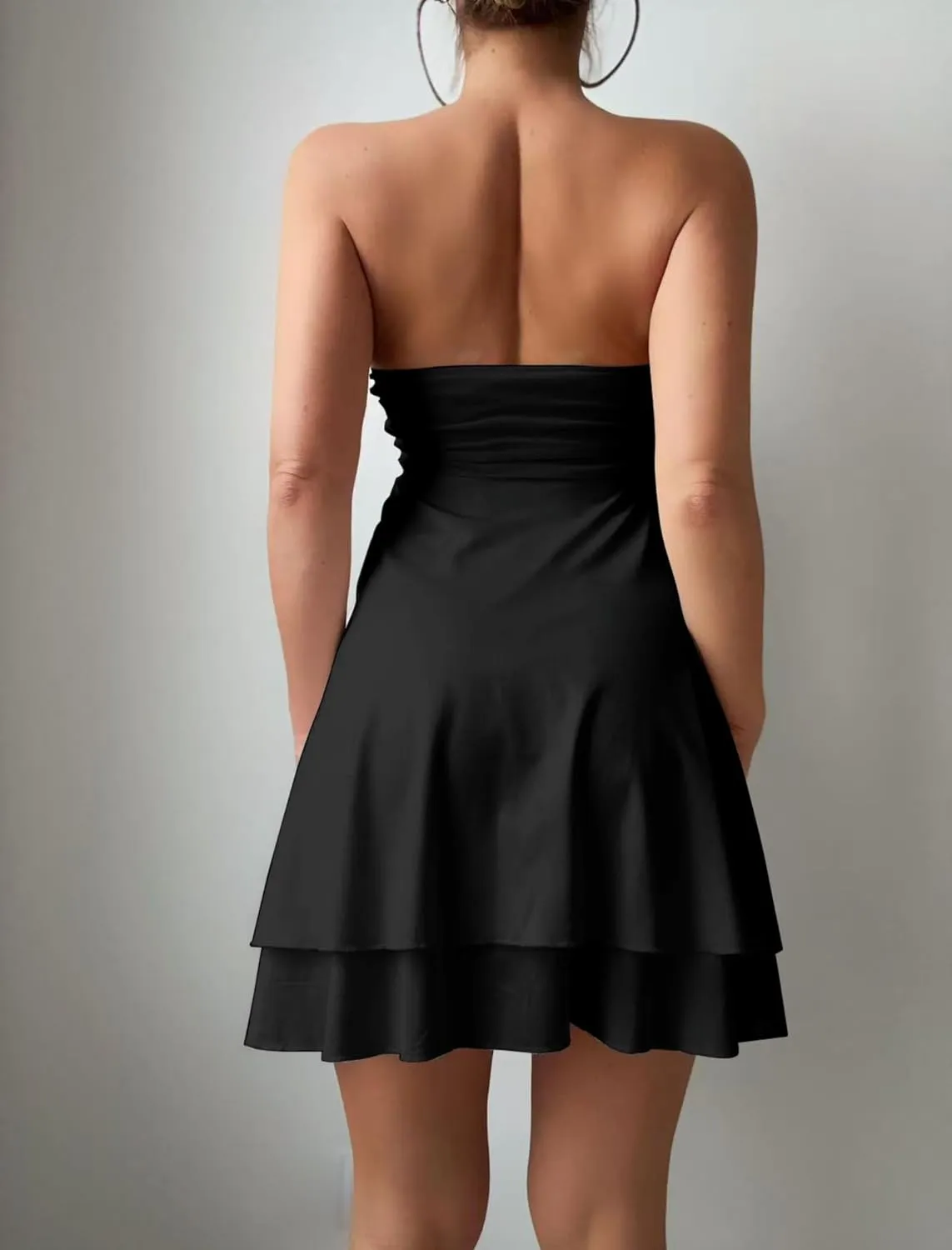 ZAFUL Women Mini Tube Dress Summer Strapless Sexy Mesh Off Shoulder Ruffle Tiered Flowy Party Dresses