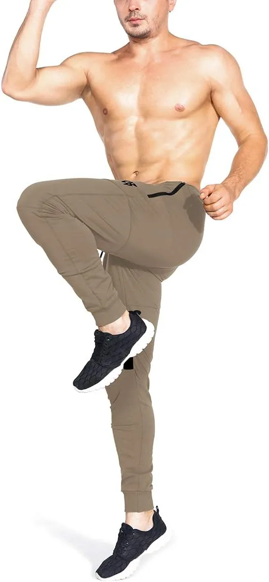 ZENWILL Mens Tapered Workout Running Pants,Gym Jogger Training Sweatpants Slim Fit with Zip Pockets