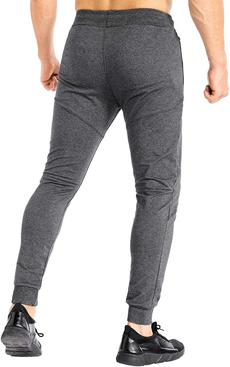 ZENWILL Mens Tapered Workout Running Pants,Gym Jogger Training Sweatpants Slim Fit with Zip Pockets