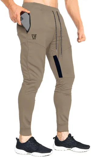 ZENWILL Mens Tapered Workout Running Pants,Gym Jogger Training Sweatpants Slim Fit with Zip Pockets