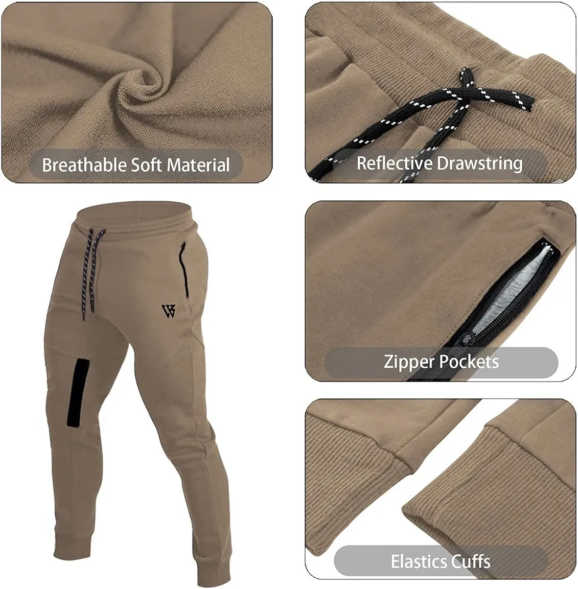 ZENWILL Mens Tapered Workout Running Pants,Gym Jogger Training Sweatpants Slim Fit with Zip Pockets
