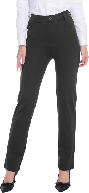 ZTN Women's Stretchy Dress Pants 28"/30" Pull-on Trousers Straight Leg Slacks 4 Pockets Plus Size for Work Business Casual